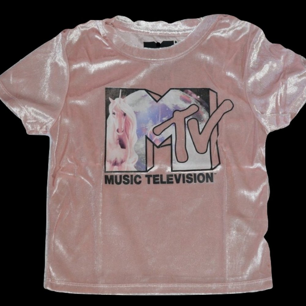 NWT! RARE Forever 21 MTV unicorn pink cropped tee